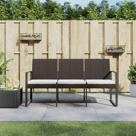 Vidaxl tuinbank 3-zits met kussens polypropeen rattan bruin