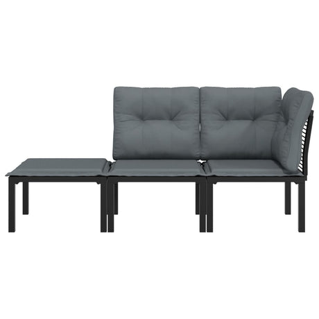 Vidaxl 3-delige loungeset met kussens poly rattan zwart en grijs