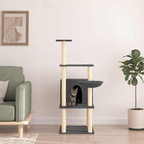 Vidaxl Katzenmöbel mit Sisal-Kratzstämmen 132 cm dunkelgrau