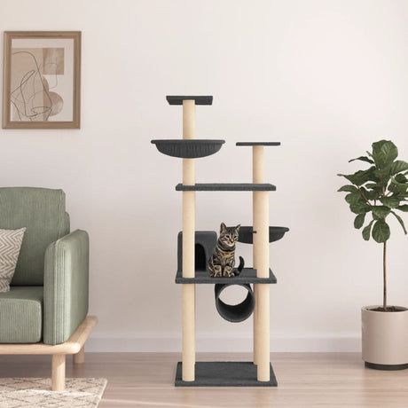 VidaXL Katzenmöbel mit Sisal-Kratzstämmen 141 cm dunkelgrau