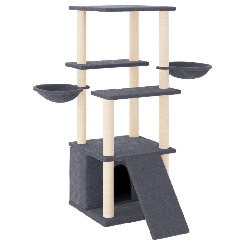 Vidaxl Katzenmöbel mit Sisal-Kratzstämmen 133 cm dunkelgrau