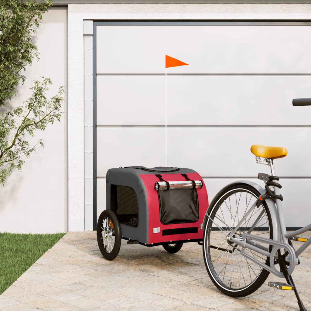 Vidaxl Dog Bike Trailer Oxford Fabric und Eisenrot und Grau