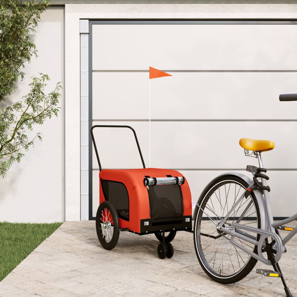 VidaXL Fahrradanhänger für Hunde, Oxford-Stoff und Eisen, Orange und Schwarz