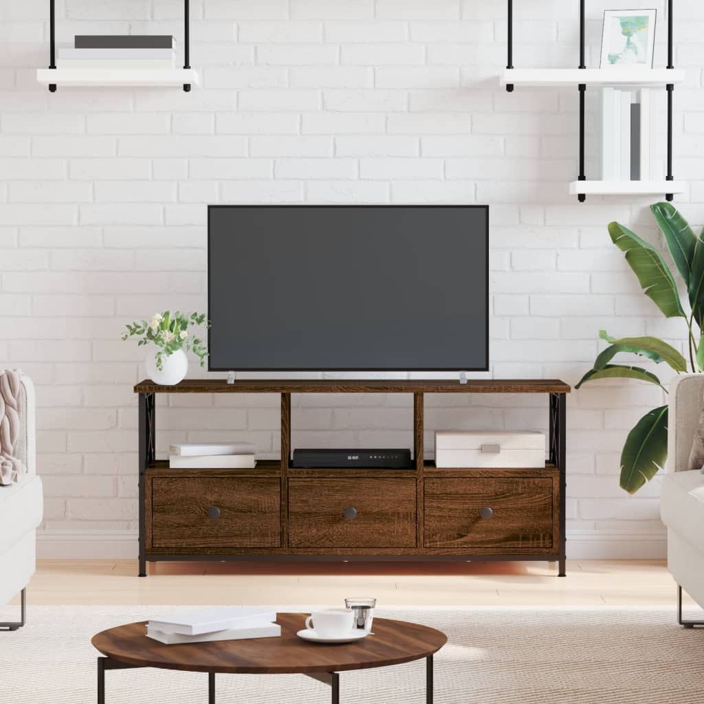 Vidaxl tv-meubel 102x33x45 cm bewerkt hout en ijzer bruin eikenkleur