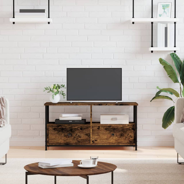 Vidaxl tv-meubel 90x33x45 cm bewerkt hout en ijzer gerookt eikenkleur