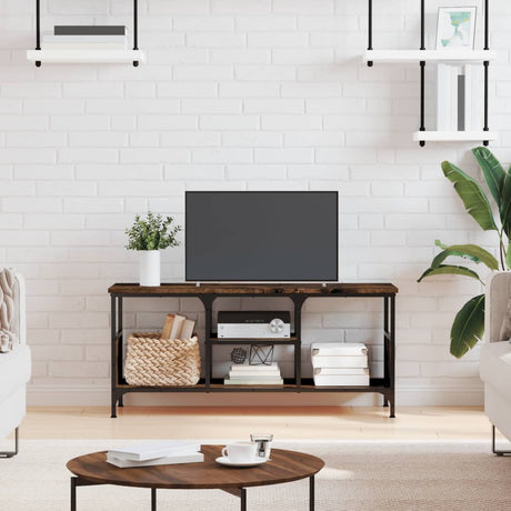 Vidaxl tv-meubel 100x35x45 cm bewerkt hout en ijzer gerookt eikenkleur