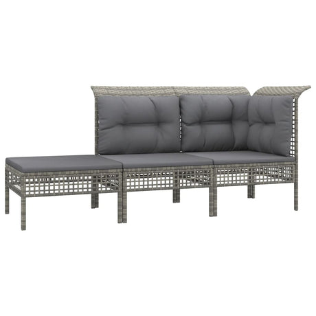 Vidaxl 3-delige loungeset met kussens poly rattan grijs