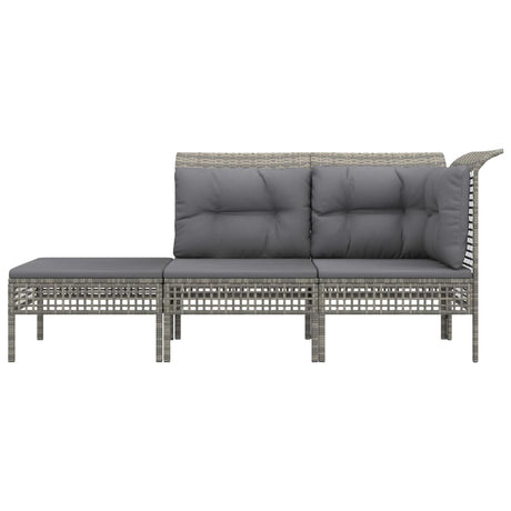 Vidaxl 3-delige loungeset met kussens poly rattan grijs