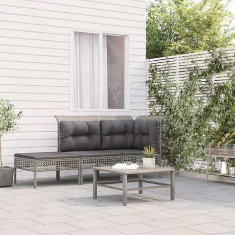 Vidaxl 3-delige loungeset met kussens poly rattan grijs