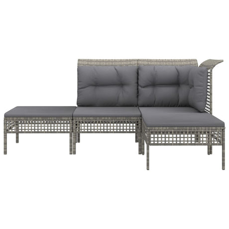 Vidaxl 4-delige loungeset met kussens poly rattan grijs