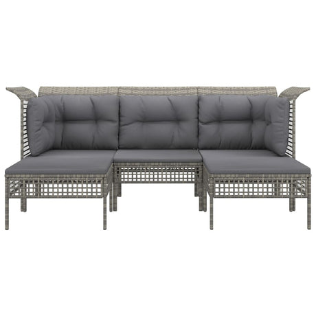 Vidaxl 5-delige loungeset met kussens poly rattan grijs