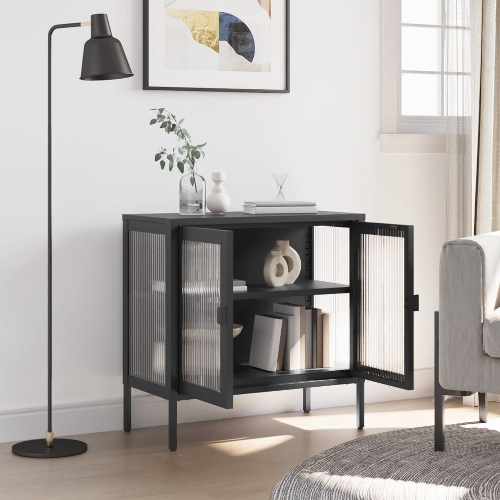 Vidaxl dressoir 70x35x70 cm glas en staal zwart