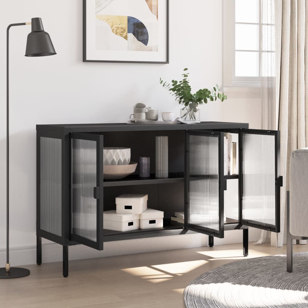 Vidaxl dressoir 105x35x70 cm glas en staal zwart