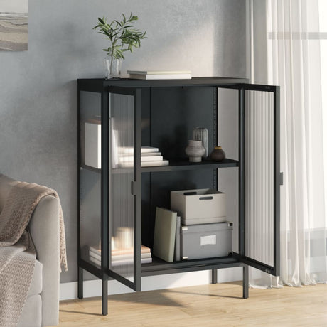Vidaxl dressoir 75x35x105 cm glas en staal zwart
