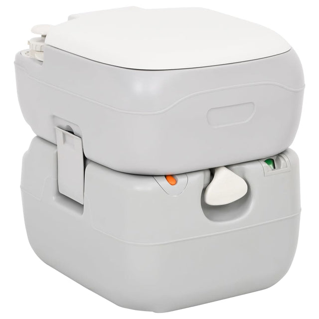 Vidaxl Camping Toilette tragbar 22+12 l HDPE Grau und Weiß