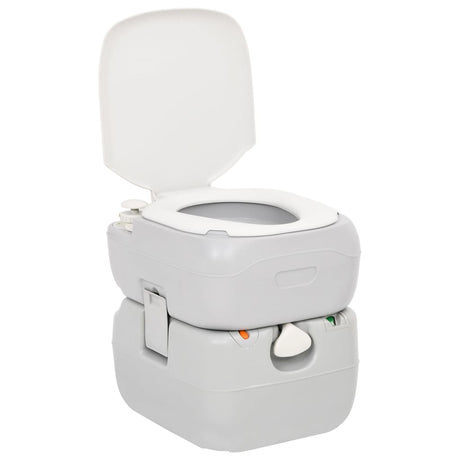 Vidaxl Camping Toilette tragbar 22+12 l HDPE Grau und Weiß