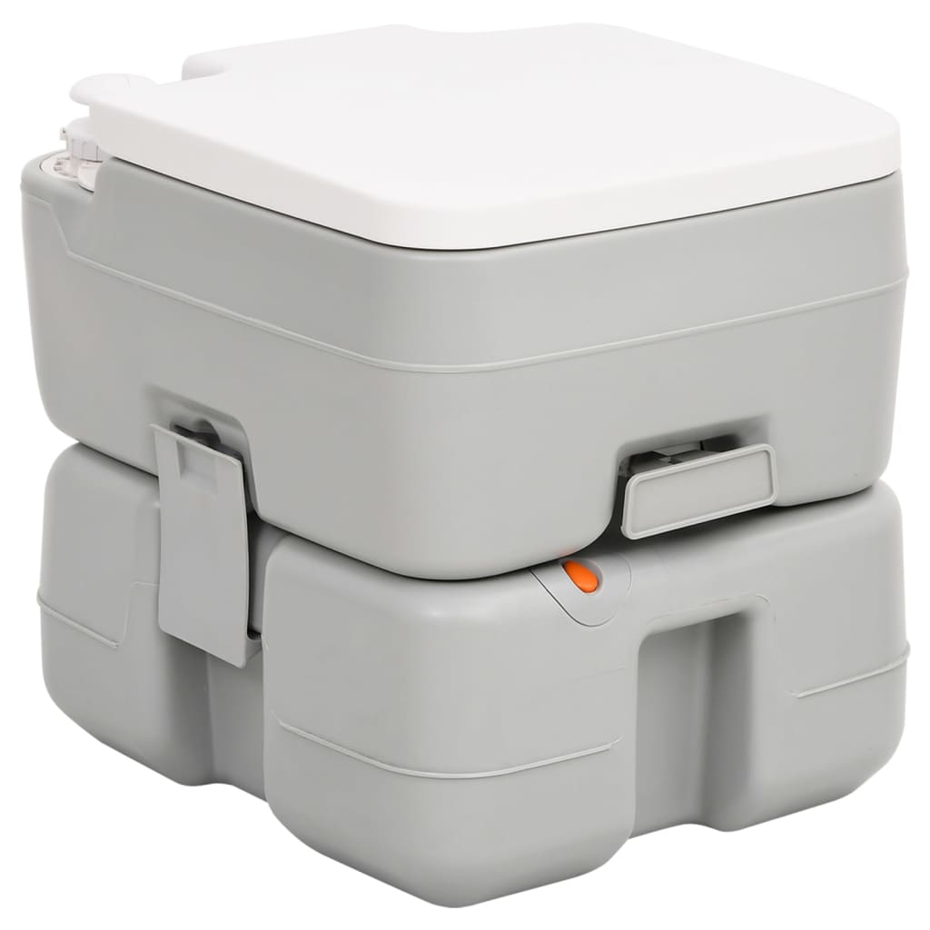 Vidaxl Camping Toilette tragbar 15+10 l HDPE Grau und Weiß