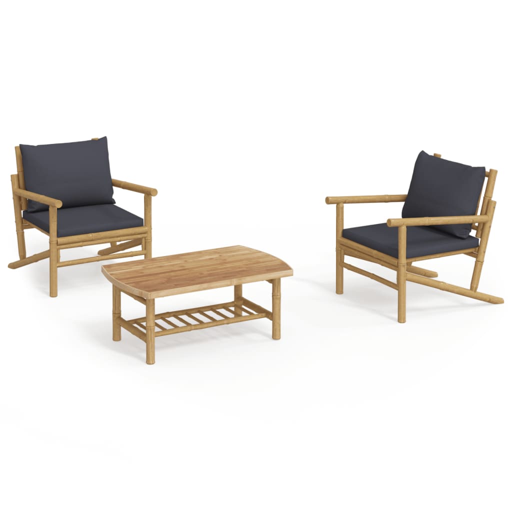 Vidaxl 3-delige loungeset met kussens bamboe donkergrijs