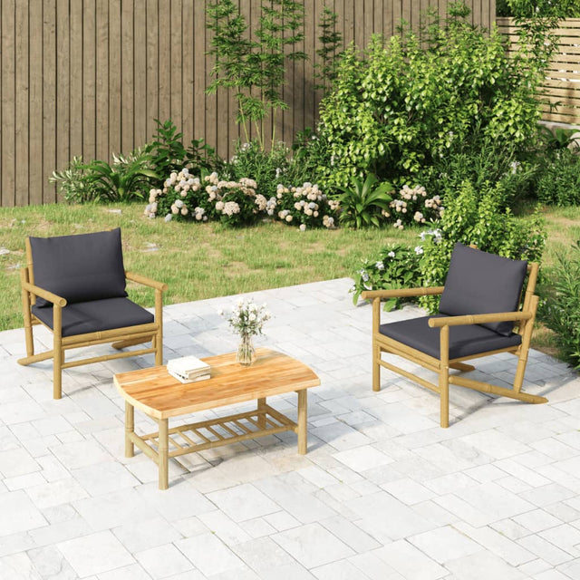 Vidaxl 3-delige loungeset met kussens bamboe donkergrijs