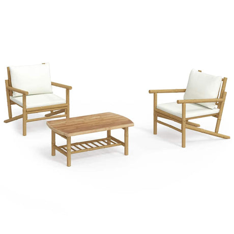 Vidaxl 3-delige loungeset met kussens bamboe crèmewit