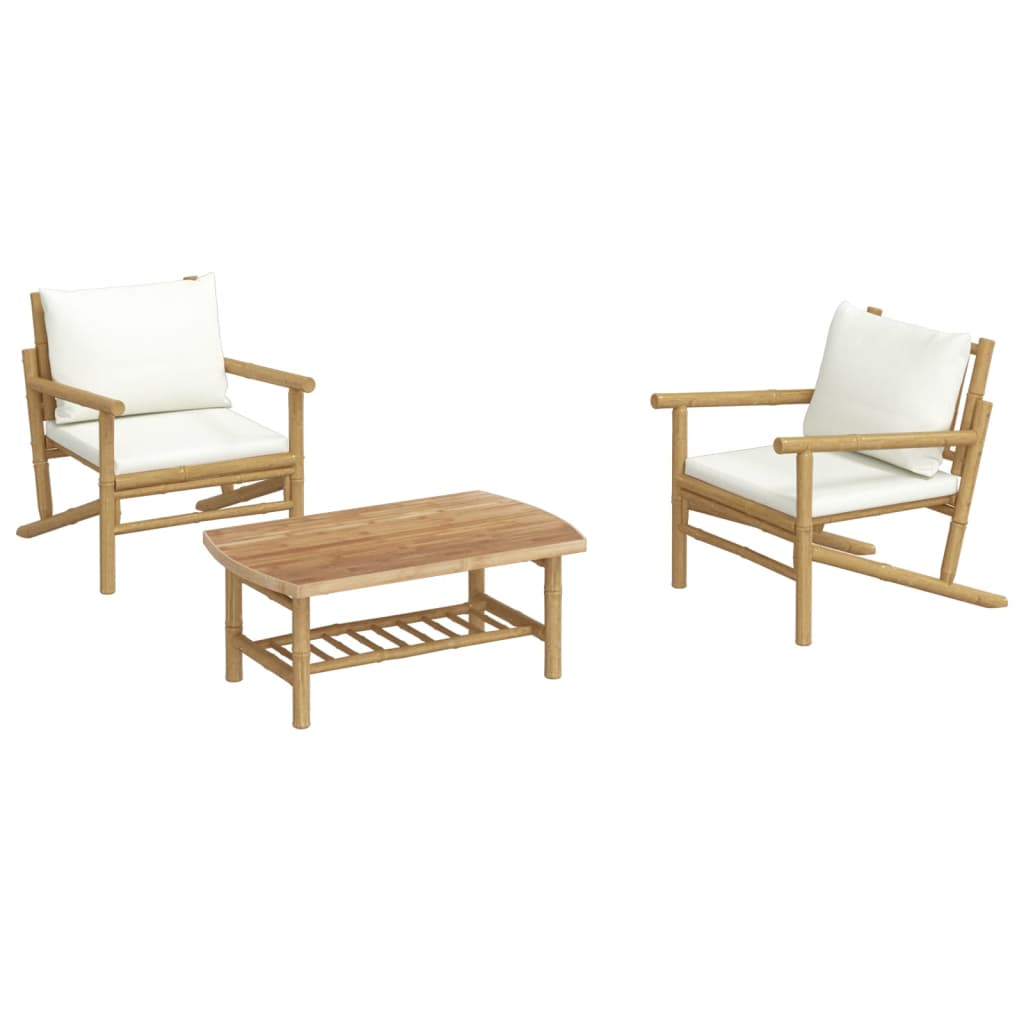 Vidaxl 3-delige loungeset met kussens bamboe crèmewit