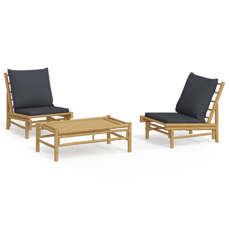 Vidaxl 3-delige loungeset met kussens bamboe donkergrijs