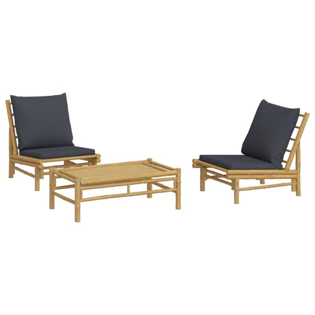 Vidaxl 3-delige loungeset met kussens bamboe donkergrijs