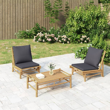 Vidaxl 3-delige loungeset met kussens bamboe donkergrijs