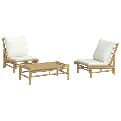 Vidaxl 3-delige loungeset met kussens bamboe crèmewit