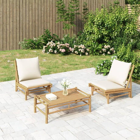 Vidaxl 3-delige loungeset met kussens bamboe crèmewit