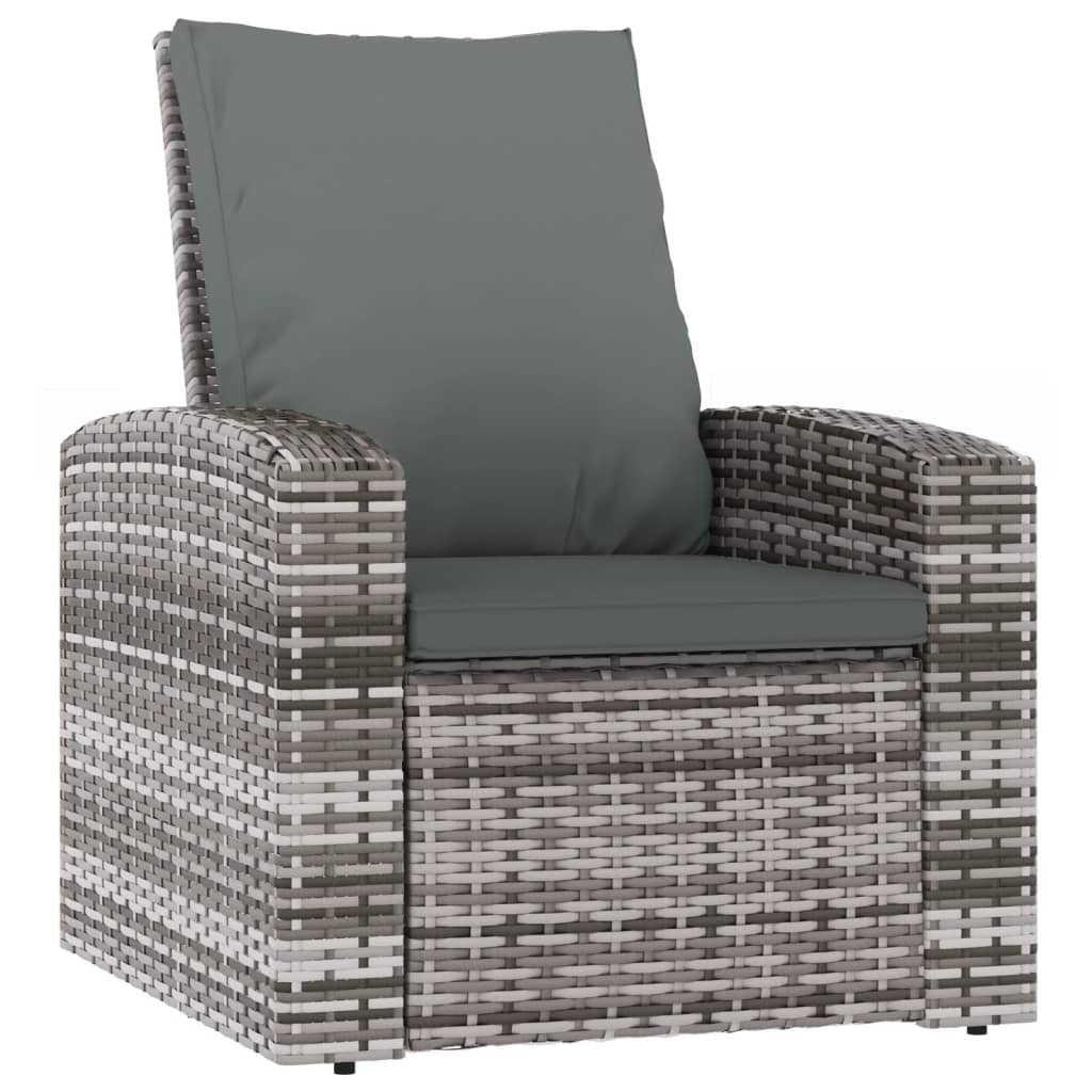 Vidaxl tuinstoel verstelbaar met kussens poly rattan grijs