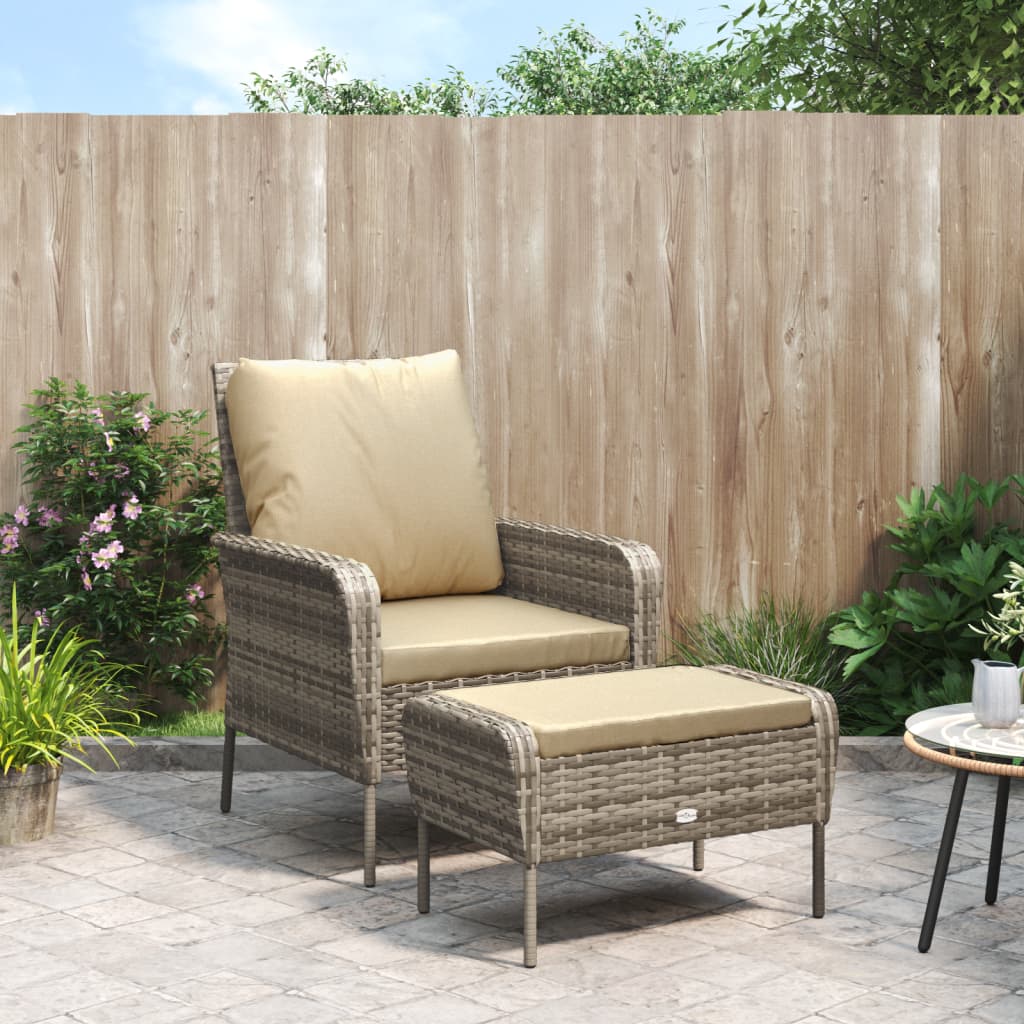 Vidaxl tuinstoel met voetenbank poly rattan lichtbruin