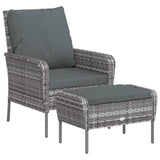 Vidaxl tuinstoel met voetenbank poly rattan grijs
