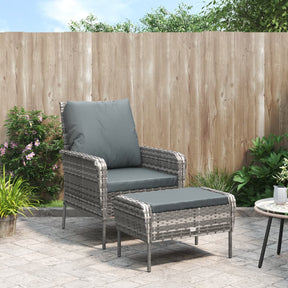 Vidaxl tuinstoel met voetenbank poly rattan grijs