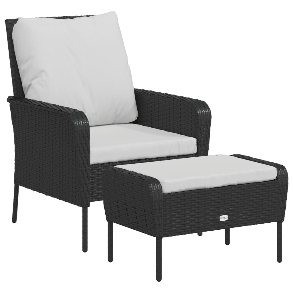 Vidaxl tuinstoel met voetenbank poly rattan zwart