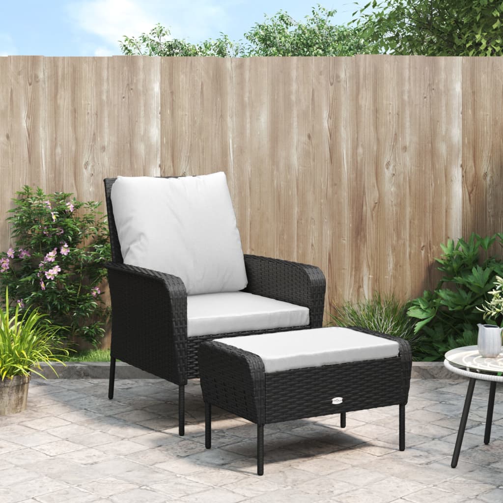 Vidaxl tuinstoel met voetenbank poly rattan zwart