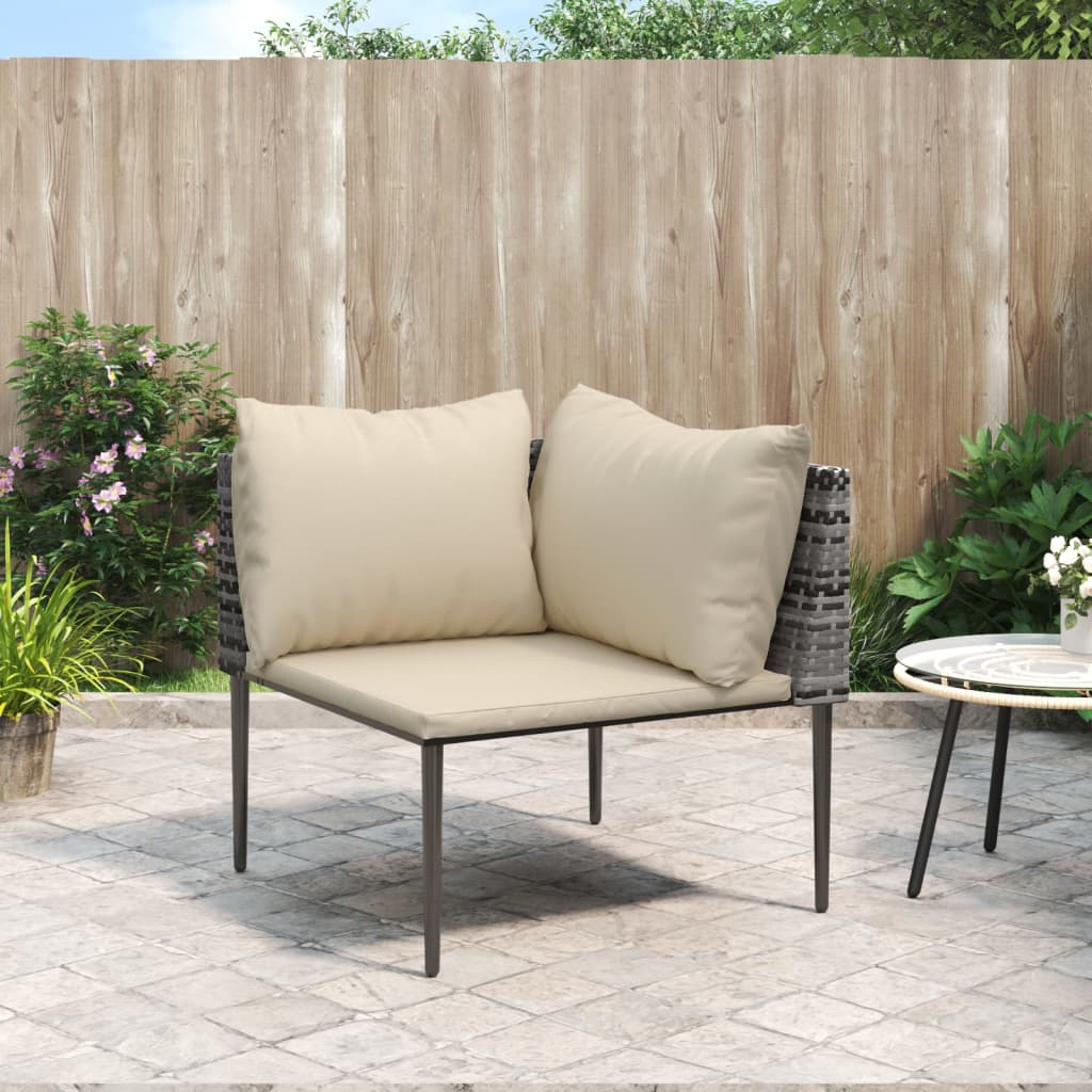 Vidaxl tuinhoekbank met kussens poly rattan grijs