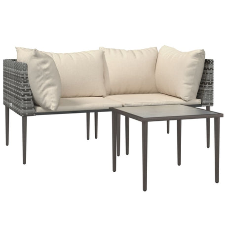 Vidaxl 3-delige loungeset met kussens poly rattan grijs