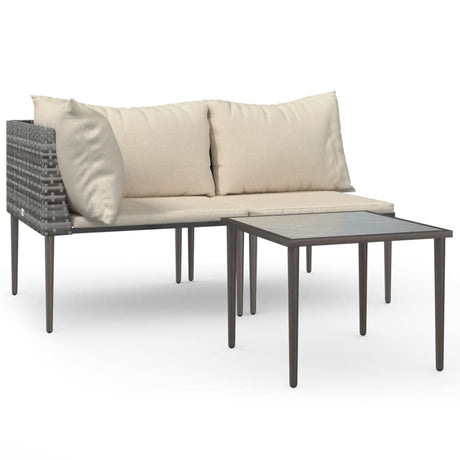 Vidaxl 3-delige loungeset met kussens poly rattan grijs