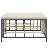 Vidaxl tuinvoetenbank met beige kussen poly rattan