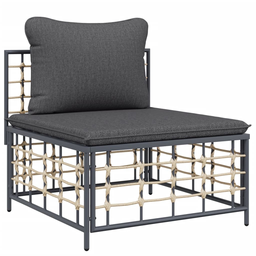 Vidaxl tuinmiddenbank met donkergrijze kussens poly rattan