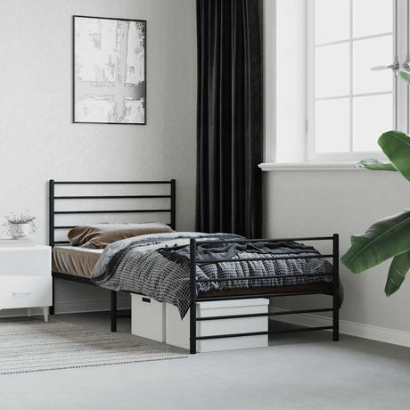 Vidaxl bedframe met hoofd- en voeteneinde metaal zwart 90x200 cm