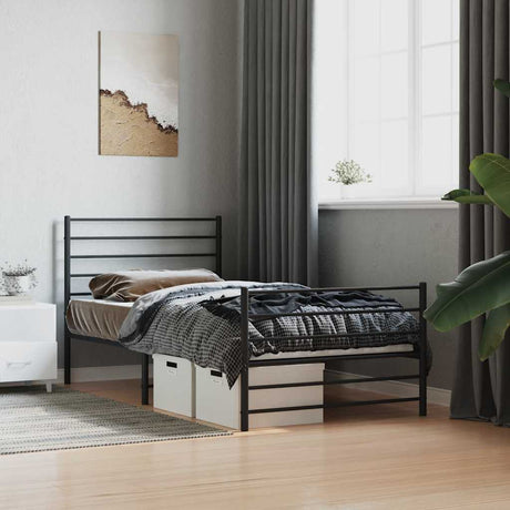 Vidaxl bedframe met hoofd- en voeteneinde metaal zwart 107x203 cm