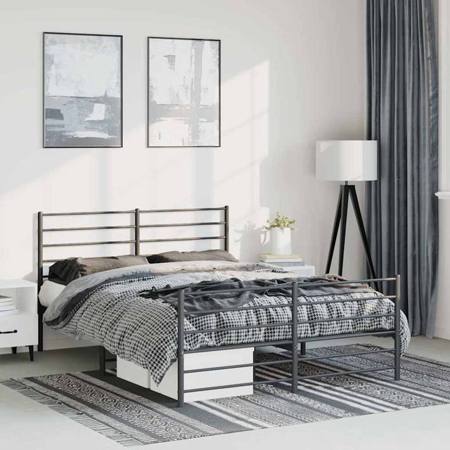 Vidaxl bedframe met hoofd- en voeteneinde metaal zwart 135x190 cm