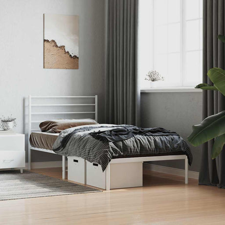 Vidaxl bedframe met hoofdbord metaal wit 90x200 cm