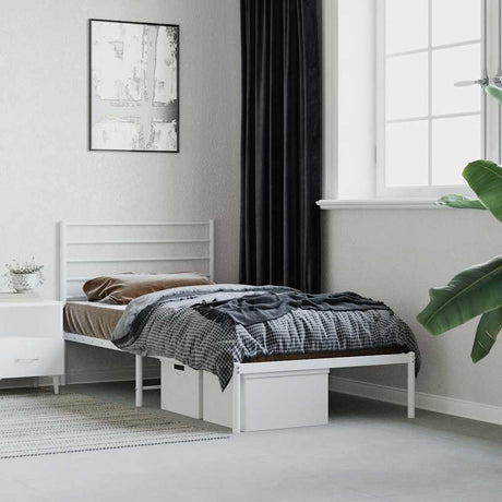 Vidaxl bedframe met hoofdbord metaal wit 90x200 cm