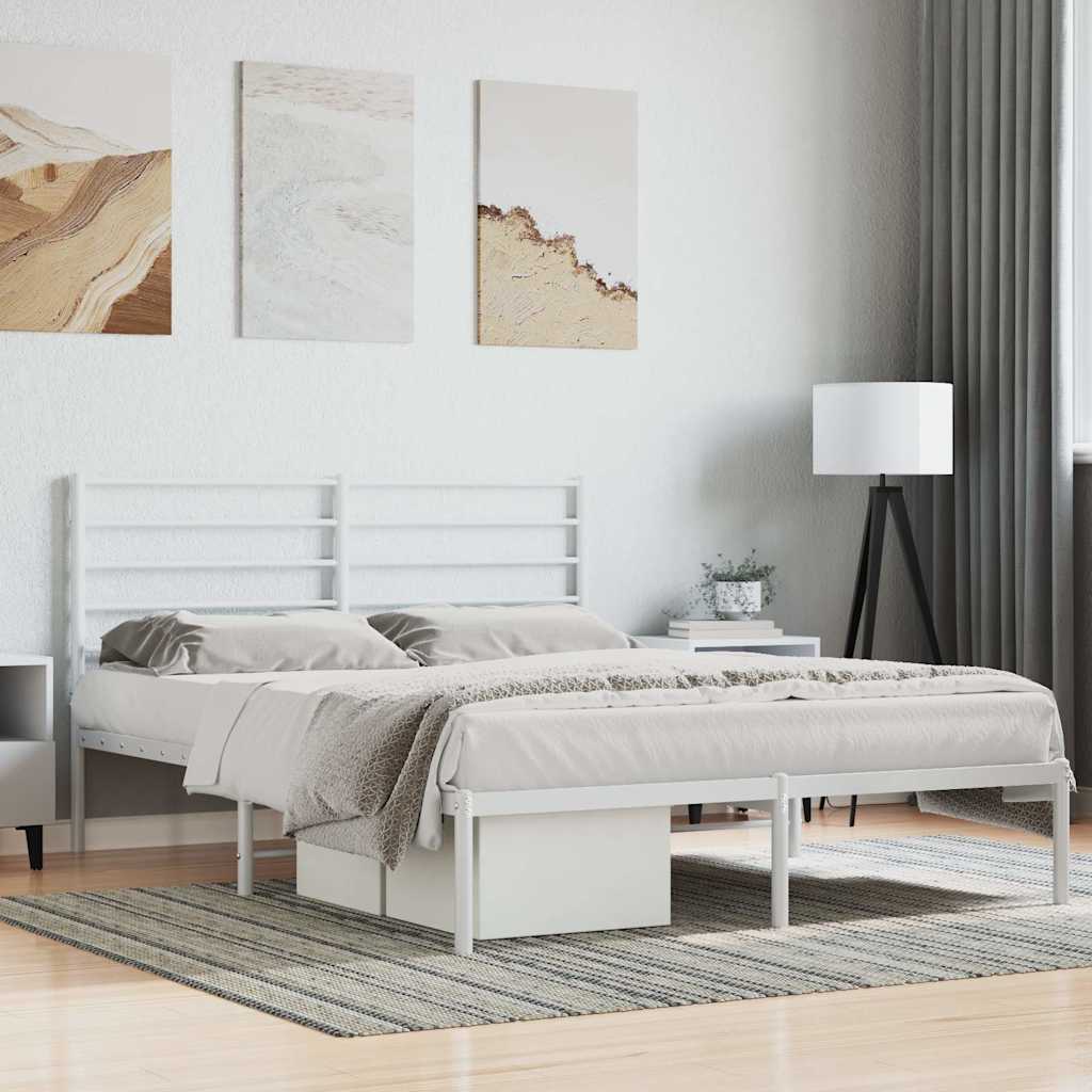 Vidaxl bedframe met hoofdbord metaal wit 140x190 cm