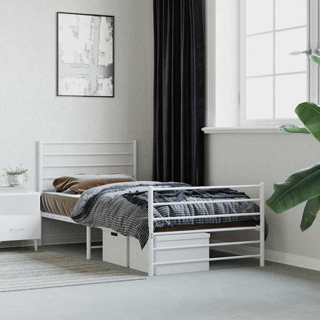 Vidaxl bedframe met hoofd- en voeteneinde metaal wit 90x190 cm