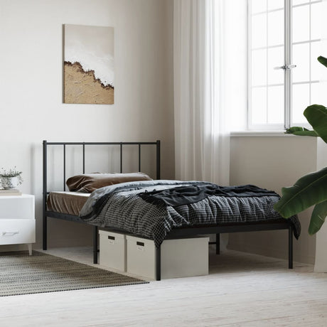 Vidaxl bedframe met hoofdbord metaal zwart 90x200 cm