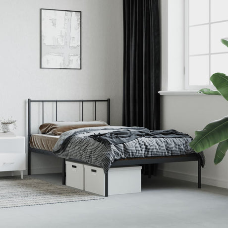 Vidaxl bedframe met hoofdbord metaal zwart 100x200 cm